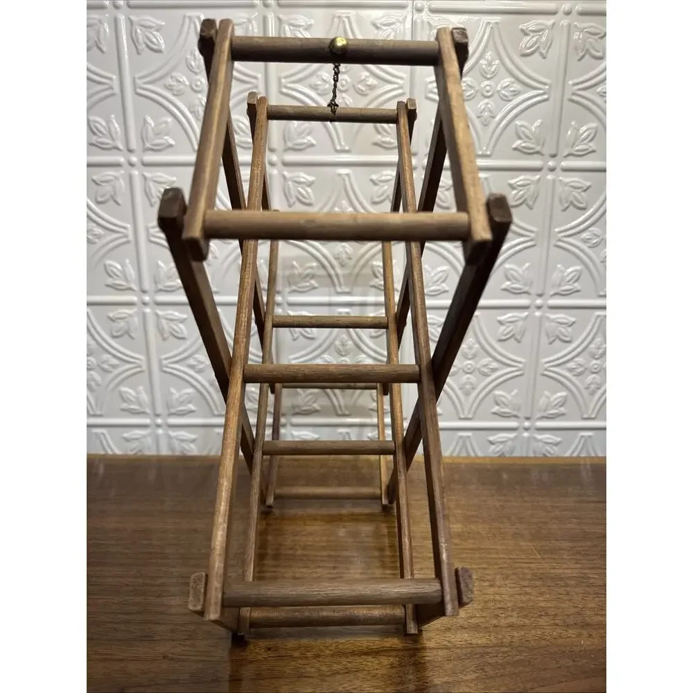 Vintage Wood Wine Rack 5 Bottle Expanding Folding Accordion Style Holder Barware
